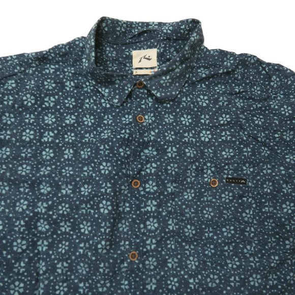 Rusty Mens Button Front Shirt Blue Hawaiian Cotton - Picture 3 of 6